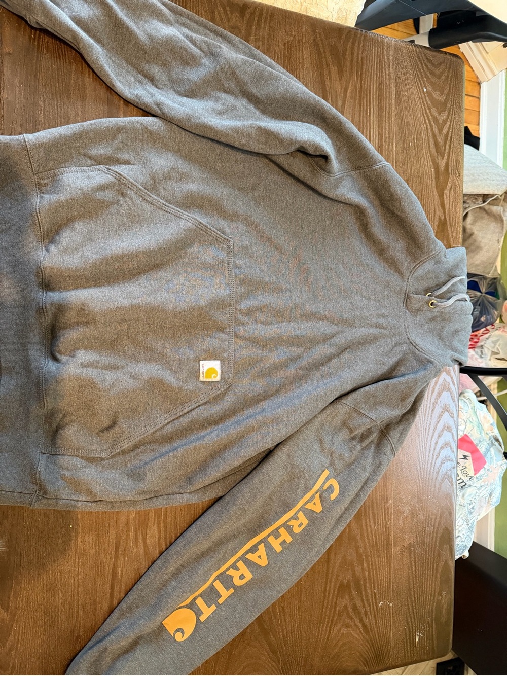 Carhartt Men's Gray Crewneck Sweatshirt with Gold Sleeve Logo